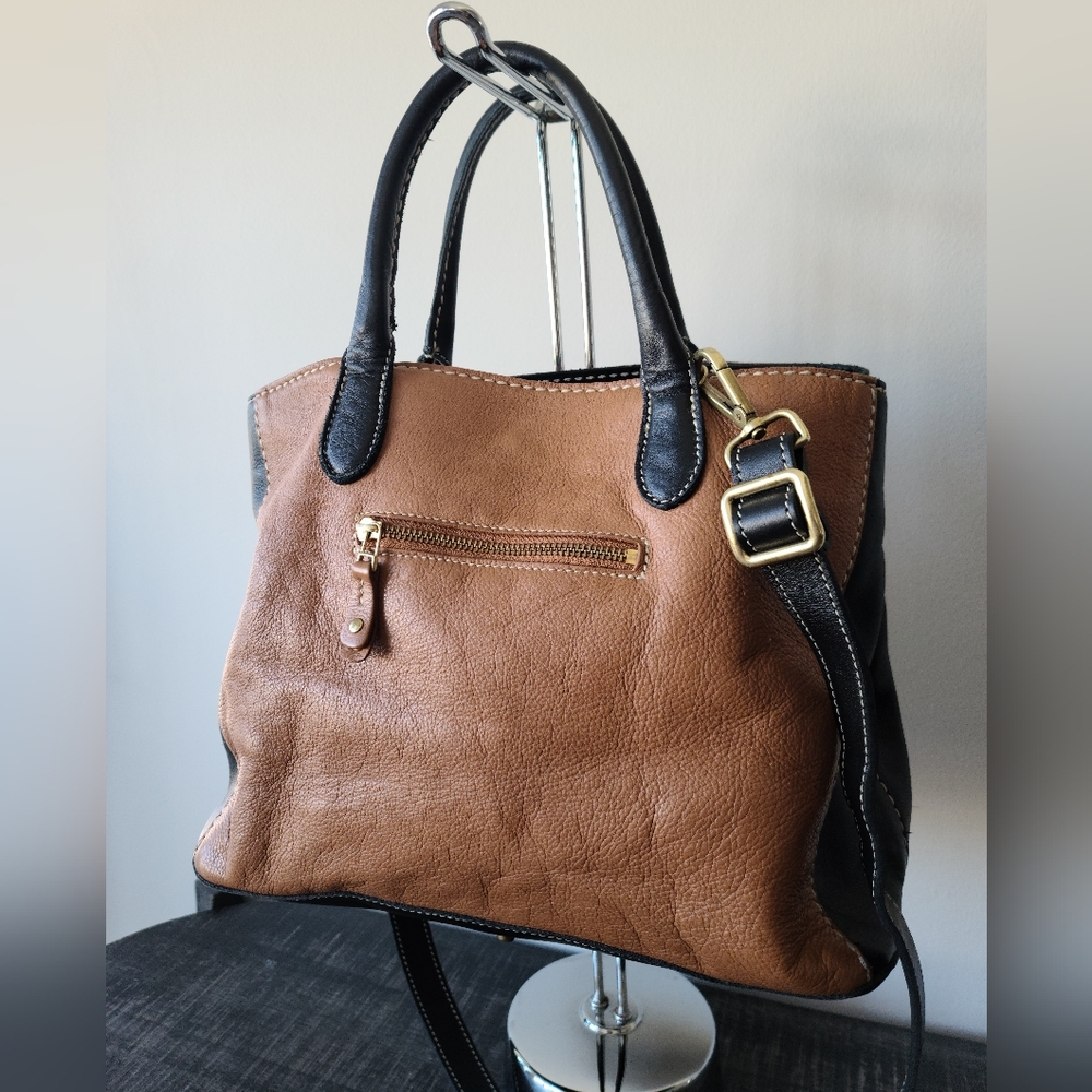 Roots Black & Tan Leather Satchel Crossbody Bag - Picture 2 of 9